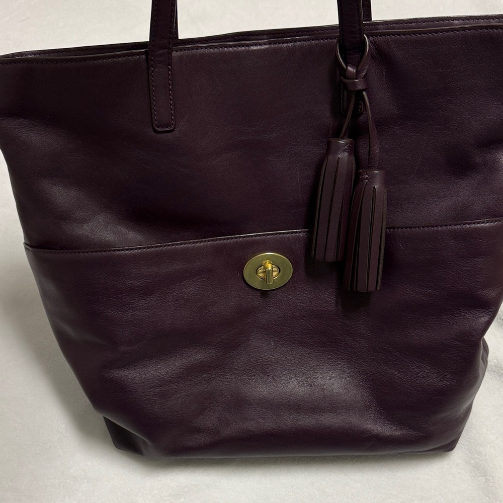 Leather Coach Tote Bag - Dark Plum - Picture 2 of 8